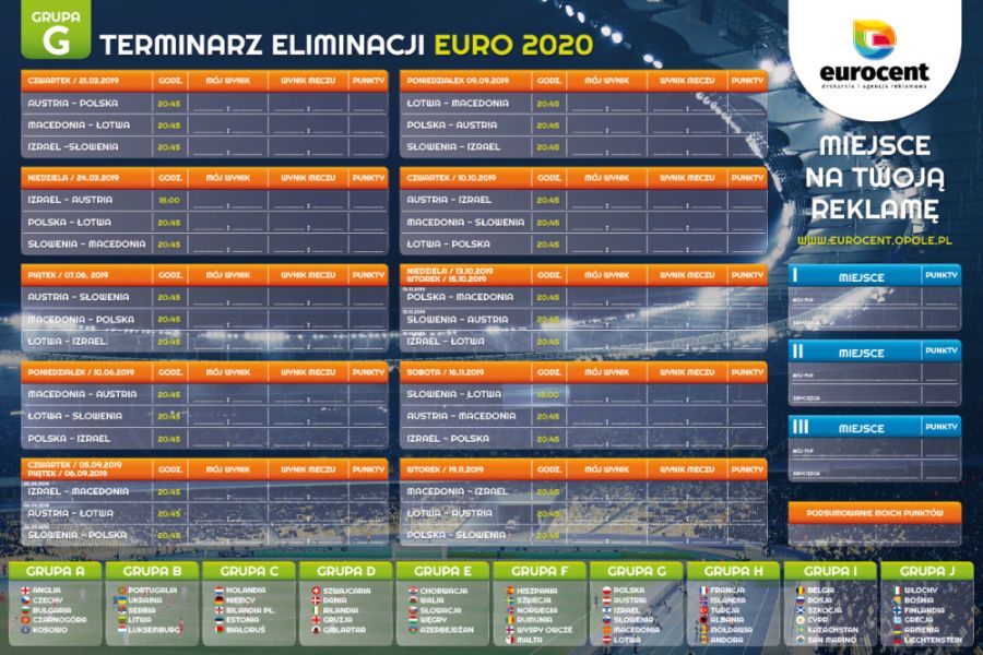 Terminarz eliminacje Mistrzostw Europy 2020 - grupa polska