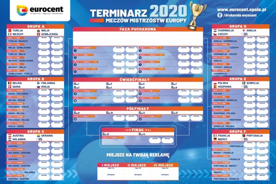 Terminarz meczów Euro 2020 Mistrzostw Europy - gadżet piłkarski dla Twojej firmy
