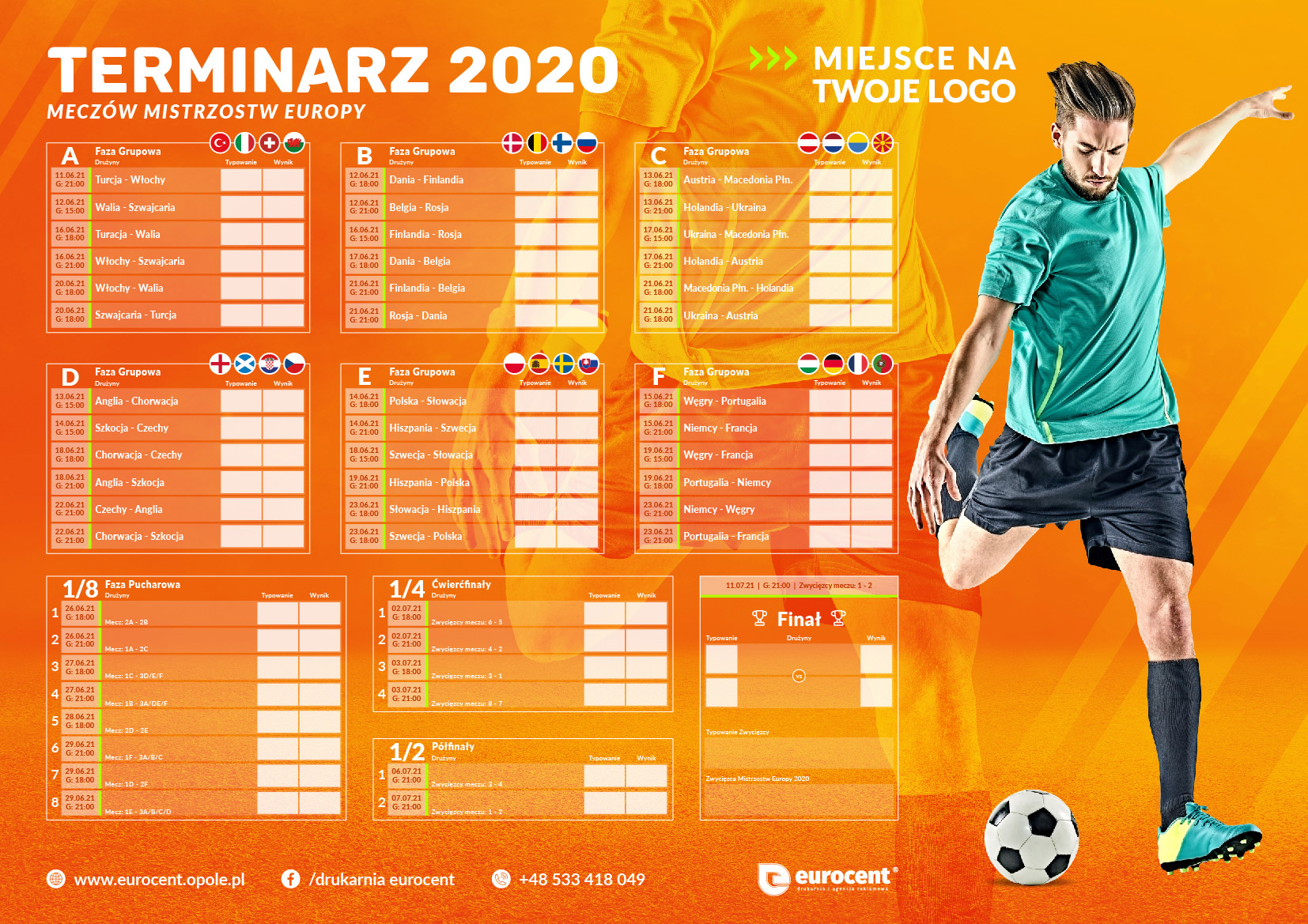 Terminarz mistrzostw Europy 2020/21 z logotypem dla dzieci
